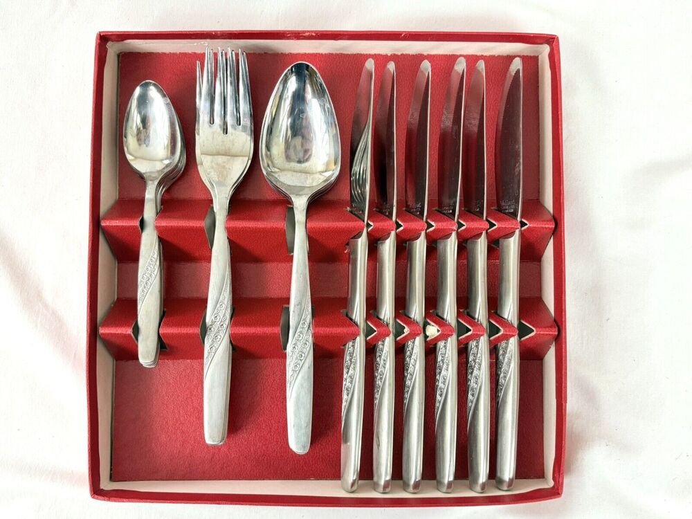Valiant VA14 Floral Set 6 Place Settings Stainless Flatware Silverware in Box